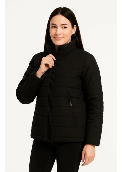 Kadın Bomber Mont Ceket – Su Itici Kumaş, Kapitone Astarlı, Fermuarlı, Kışlık - Siyah indirimleri