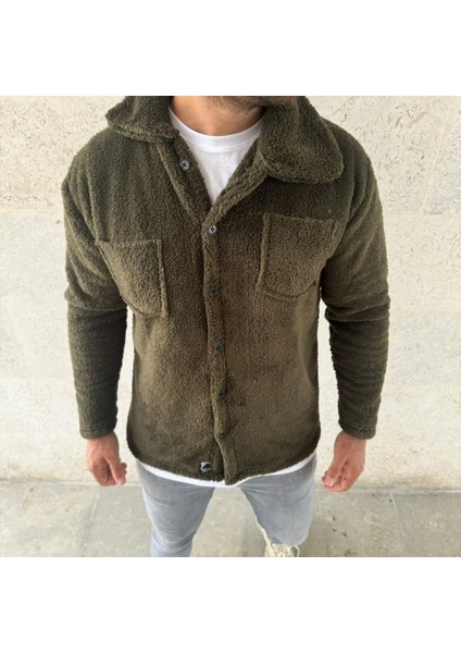 Erkek Pelüş Polar Hırka Gömlek – Yakalı, Ilik Düğmeli, Göğüs Cepli, Yumuşak Dokulu Kışlık Regular Fit Rahat Günlük Model - Haki fiyatları