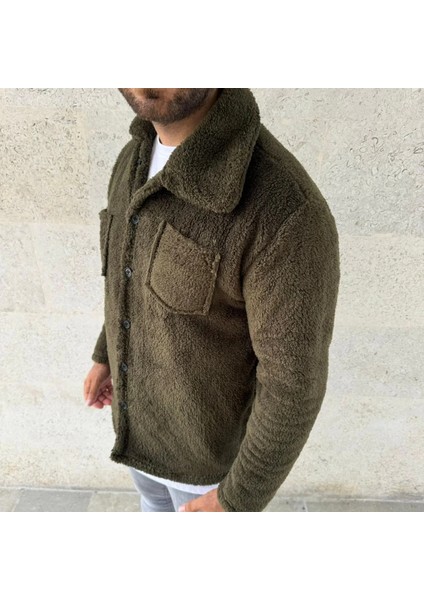 Erkek Pelüş Polar Hırka Gömlek – Yakalı, Ilik Düğmeli, Göğüs Cepli, Yumuşak Dokulu Kışlık Regular Fit Rahat Günlük Model - Haki modelleri