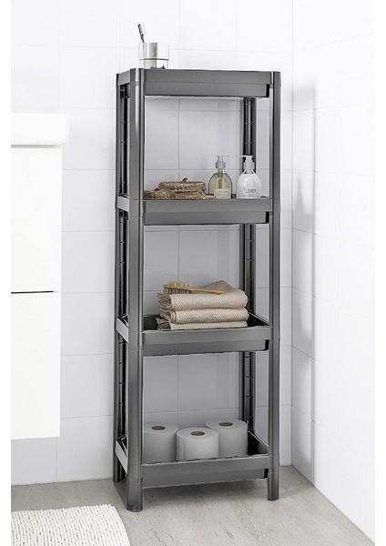 4 Katlı Geçmeli Plastik ve Mutfak Organizeri, Montajlı 4 Katlı Raf, Mutfakta ve Kullanım Için Ideal, Dayanıklı Depolama Çözümü ( Gri)