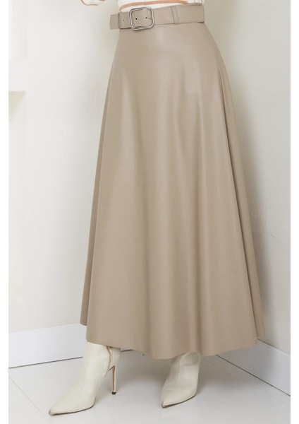 Kemerli Deri Etek Krem HM2641 fiyatları