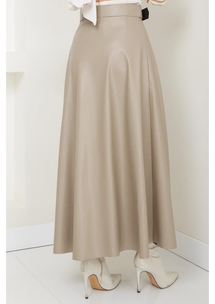 Kemerli Deri Etek Krem HM2641 modelleri