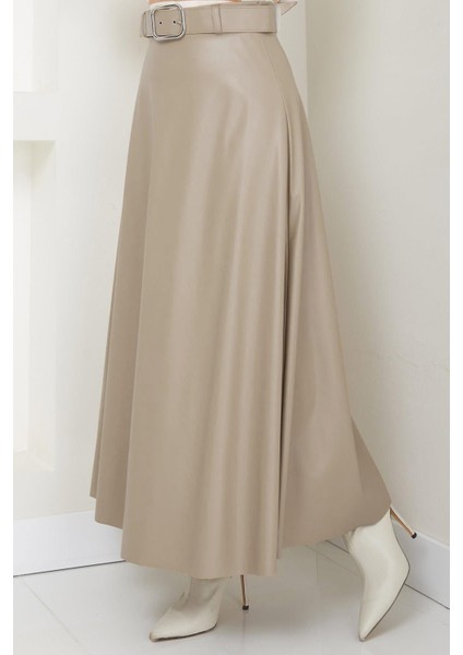 Kemerli Deri Etek Krem HM2641 fırsatları