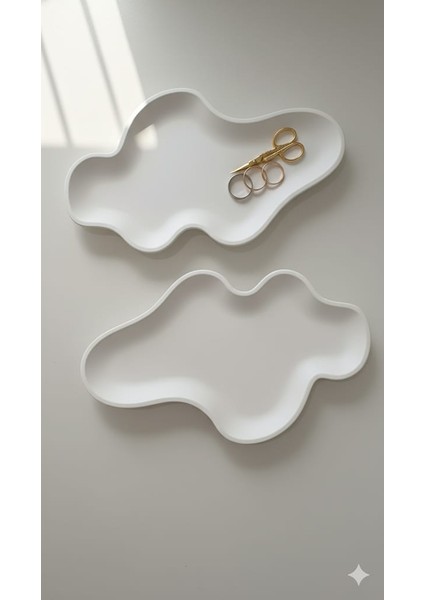 Bulut Formlu Modern Nişan Tepsisi ( 2'li Set )