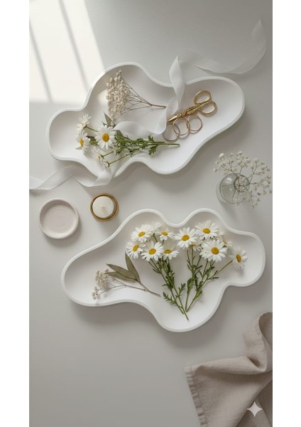 Bulut Formlu Modern Nişan Tepsisi ( 2'li Set )
