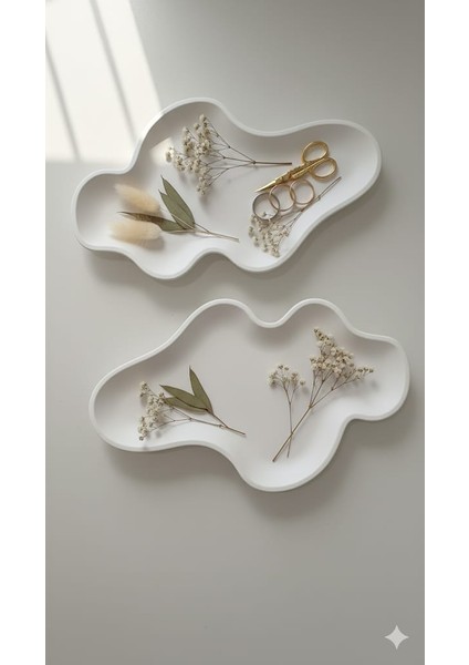 Bulut Formlu Modern Nişan Tepsisi ( 2'li Set )