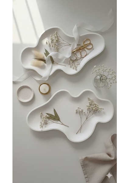 Bulut Formlu Modern Nişan Tepsisi ( 2'li Set )