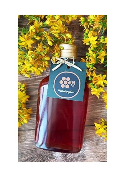 Petekoğlu Özel El Yapımı Doğal Katkısız Sarı Kantaron Çiçeği Yağı 200ML Yassı Cam Şişe