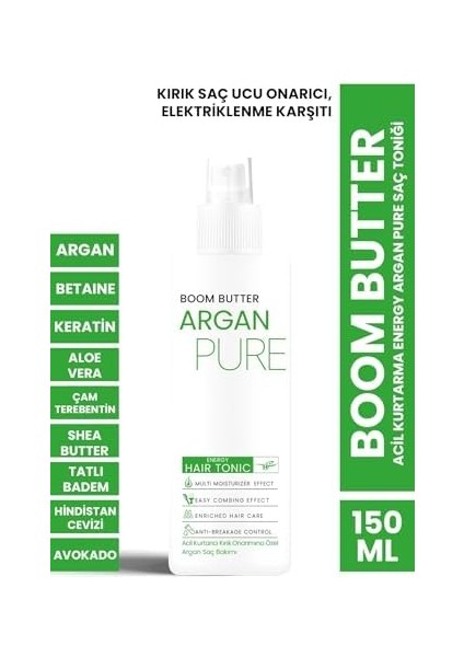 Boom Butter Acil Kurtarma Energy Argan Pure Saç Toniği 150ML
