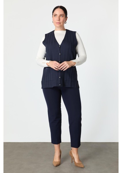 Büyük Beden Cep Detaylı Triko Yelek-Lacı fiyatları