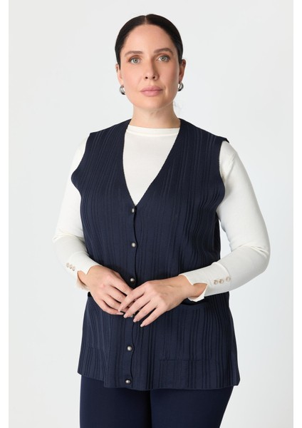 Büyük Beden Cep Detaylı Triko Yelek-Lacı modelleri