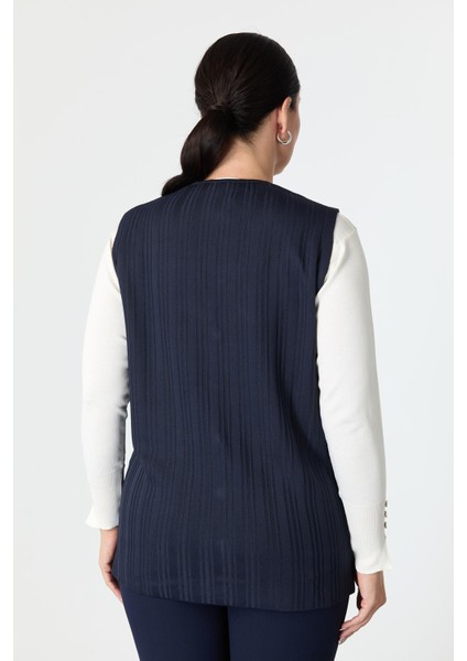Büyük Beden Cep Detaylı Triko Yelek-Lacı indirimleri