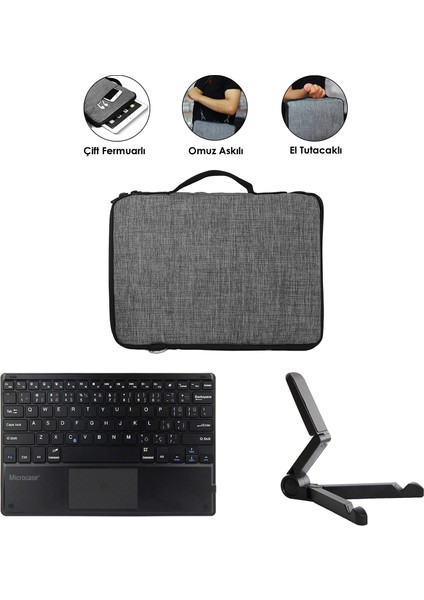 Samsung Galaxy Tab S10 Lite Tablet ile Uyumlu Toucpad Bluetooth Klavye + Tablet Standı - Siyah AL5183