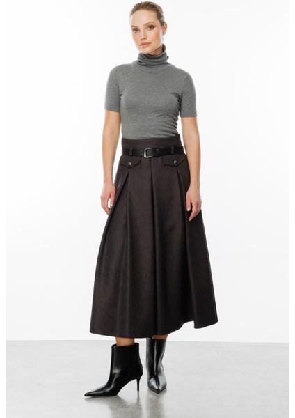 Kalın Pileli Uzun Etek-Antrasit