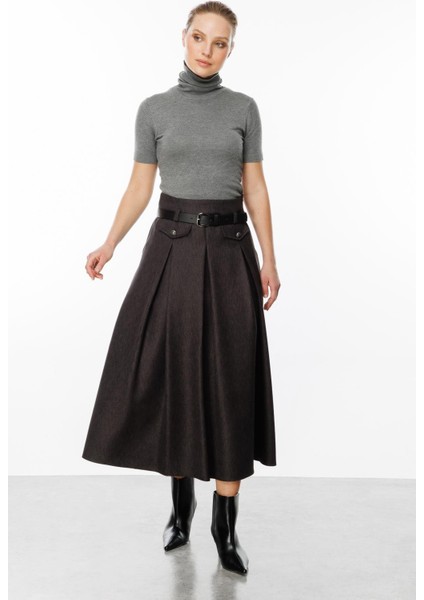 Kalın Pileli Uzun Etek-Antrasit fırsatları