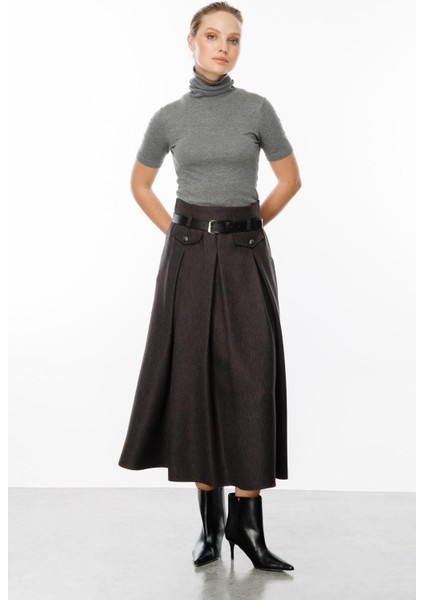 Kalın Pileli Uzun Etek-Antrasit indirimleri