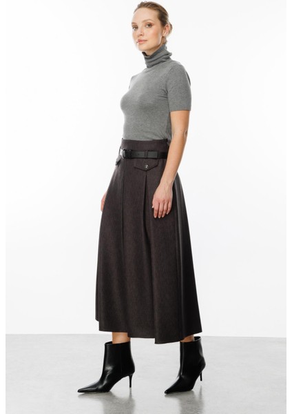 Kalın Pileli Uzun Etek-Antrasit