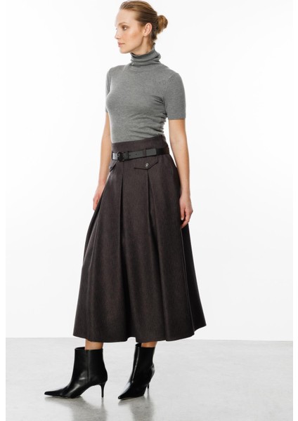 Kalın Pileli Uzun Etek-Antrasit