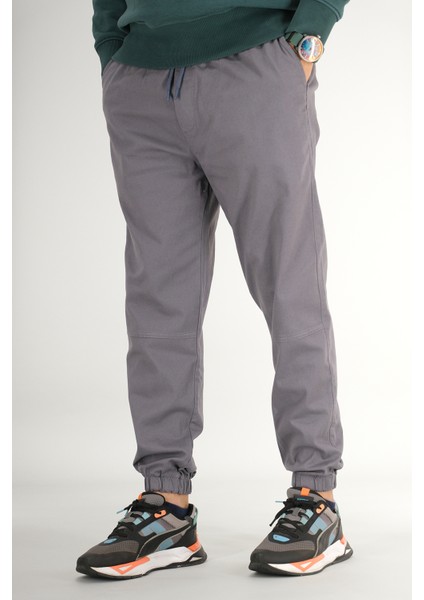 Erkek Füme Jogger Pantolon Rahat Kesim Pamuklu Lastikli Paça Ipli modelleri