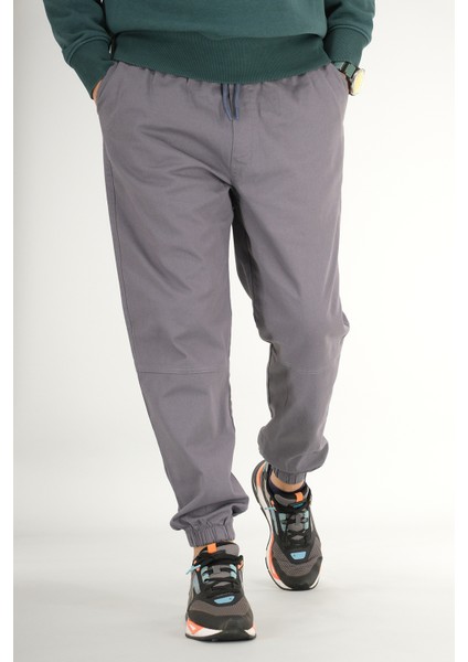 Erkek Füme Jogger Pantolon Rahat Kesim Pamuklu Lastikli Paça Ipli