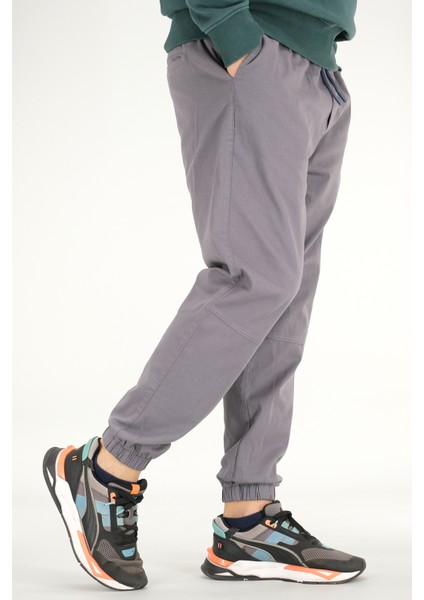 Erkek Füme Jogger Pantolon Rahat Kesim Pamuklu Lastikli Paça Ipli