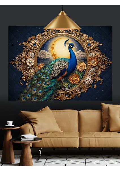 Tavus Kuşu Tüyü Mücevher Çerçeve Dekoratif Kanvas - Mdf Ahşap Tablo fırsatları