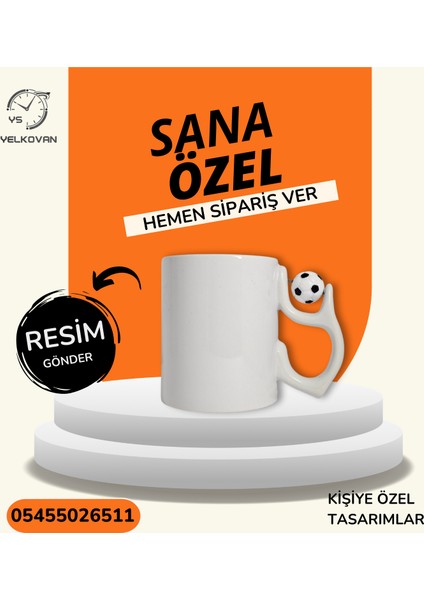 Futboltopu Kulplu Özel Tasarımlı Porselen Bardak | Yelkovanstudio