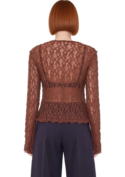 Kadın Crop Bluz V Yaka Fırfır Detaylı Flare Kol Esnek Örme Kumaş Kaliteli Şık Rahat Modern modelleri