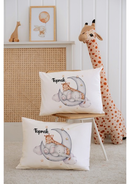 %100 Pamuk Isme Özel 2li Ekru Bebek Yastık Kılıfı 35X45 Cm-Gökkuşağı