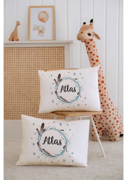 %100 Pamuk Isme Özel 2li Ekru Bebek Yastık Kılıfı 35X45 Cm-Tüy Çemberi