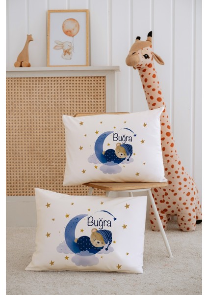 %100 Pamuk Isme Özel 2li Ekru Bebek Yastık Kılıfı 35X45 Cm-Ayıcık