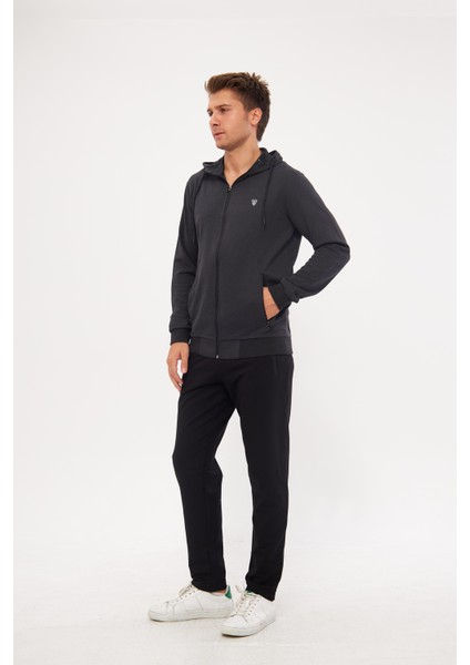 Erkek Pamuklu Tam Fermuarlı Kapüşonlu Eşofman Takımı Siyah 5296-S modelleri