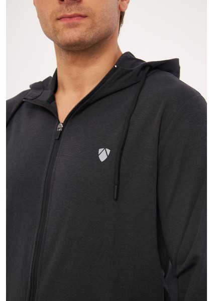 Erkek Pamuklu Tam Fermuarlı Kapüşonlu Eşofman Takımı Siyah 5296-S