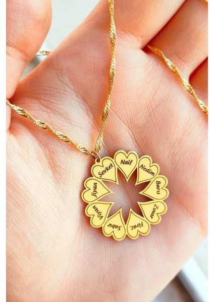 925 Ayar Gümüş 24 Ayar Altın Kaplama 9 Kalpli Kolye