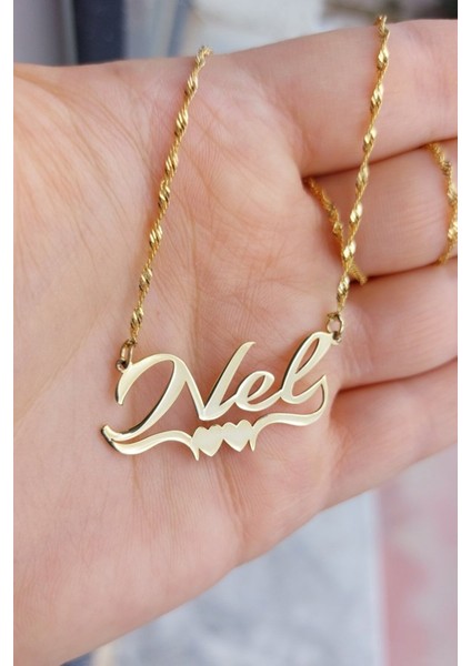 925 Ayar Gümüş 24 Ayar Altın Kaplama Isimli Kalpli Kolye