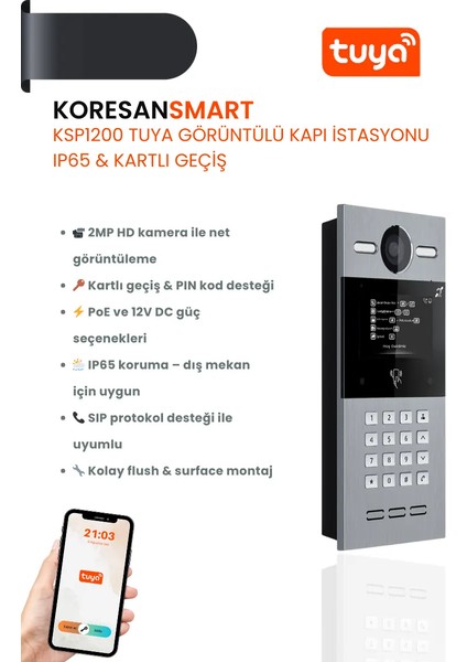 Tuya KSP1200 Görüntülü Kapı Istasyonu – IP65 & Kartlı Geçiş