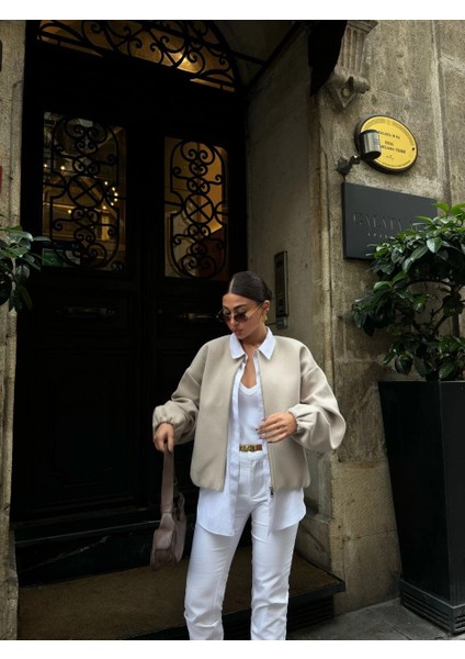 Kaşe Kaşmir Fermuarlı Ceket - Bej modelleri