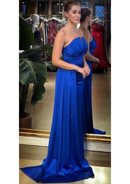 Saks Straplez Yaka Sırt Dekolteli Düz Kesim Saten Uzun Abiye Elbise 11131-03 fiyatları