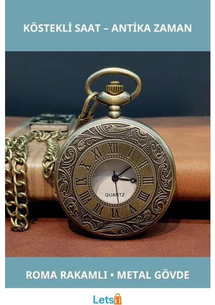 Nostaljik Vintage Tasarım Köstekli Saat Antika Görünüm