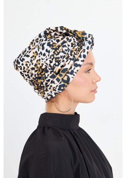 Gold Çapraz Büzgülü Tesettür Bone Sandy Leopar Desen 2511_03 modelleri