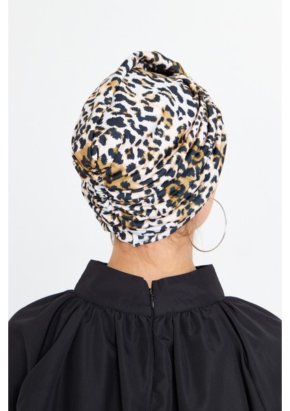 Gold Çapraz Büzgülü Tesettür Bone Sandy Leopar Desen 2511_03 indirimleri