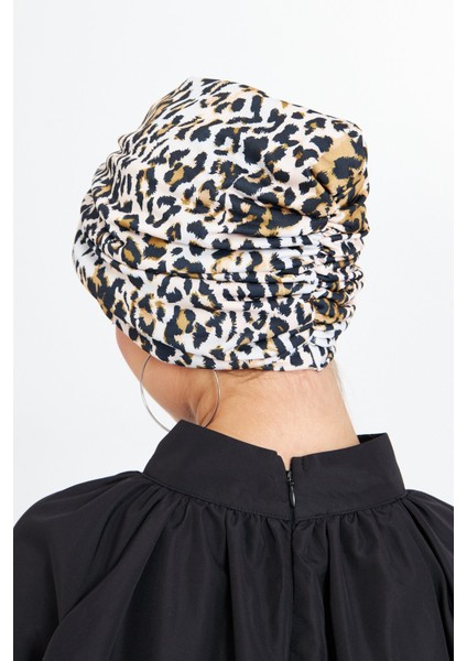 Gold Çapraz Büzgülü Tesettür Bone Sandy Leopar Desen 2511_03