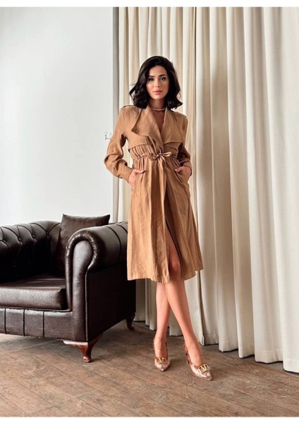 Kadın Kuşaklı Kruvaze Midi Trençkot fiyatları