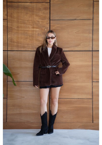 Suni Kürk Uzun Kollu Astarlı Blazer Ceket Kışlık Şık Kadın Peluş Ceket fiyatları