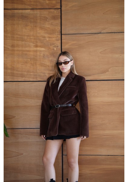 Suni Kürk Uzun Kollu Astarlı Blazer Ceket Kışlık Şık Kadın Peluş Ceket fırsatları