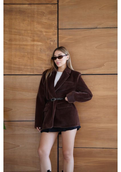 Suni Kürk Uzun Kollu Astarlı Blazer Ceket Kışlık Şık Kadın Peluş Ceket indirimleri