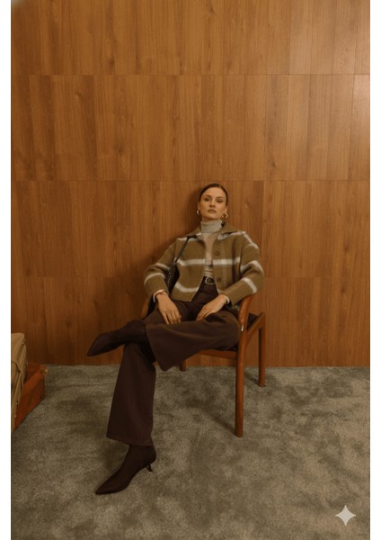 Kadın Çizgili Örme Triko Hırka Ceket Düğmeli Kışlık Kalın Badi Ceket fiyatları