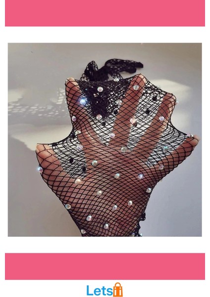 Siyah Incili Elmas File Örgü Uzun Eldiven indirimleri