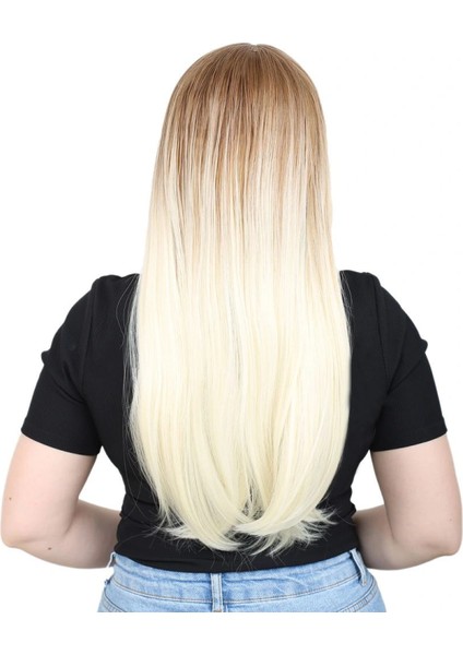 Fiber Sentetik Uzun Düz Peruk - Balköpüğü / Platin Ombreli fırsatları