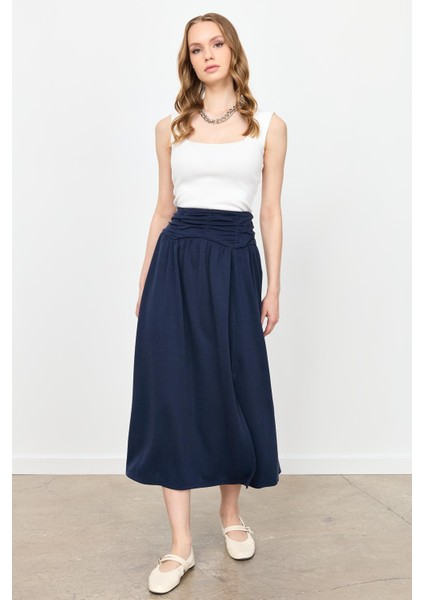 Büzgü Detay Yüksek Bel Uzun Etek-Lacı fiyatları